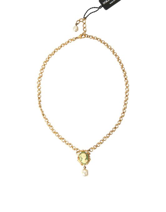 Dolce & Gabbana Gold Brass Chain Pearl Pendant Charm Necklace - DEA STILOSA MILANO