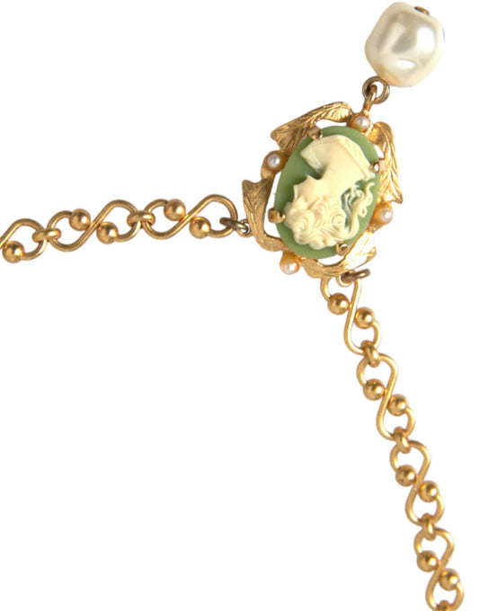 Dolce & Gabbana Gold Brass Chain Pearl Pendant Charm Necklace - DEA STILOSA MILANO