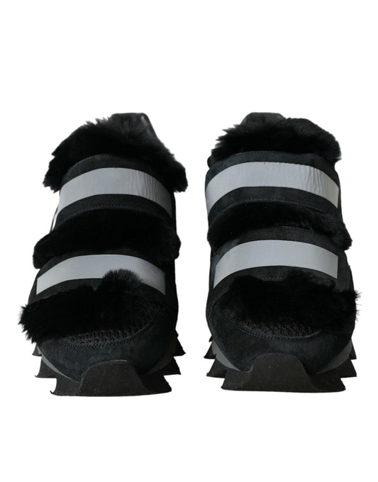 Dolce & Gabbana Black Fur Embellished Suede Sneakers Shoes - DEA STILOSA MILANO