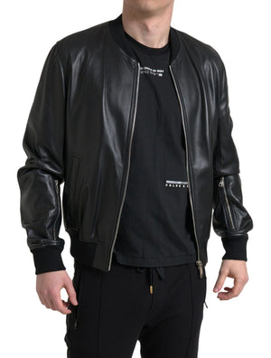 Dolce & Gabbana Elegant Black Leather Bomber Jacket - DEA STILOSA MILANO