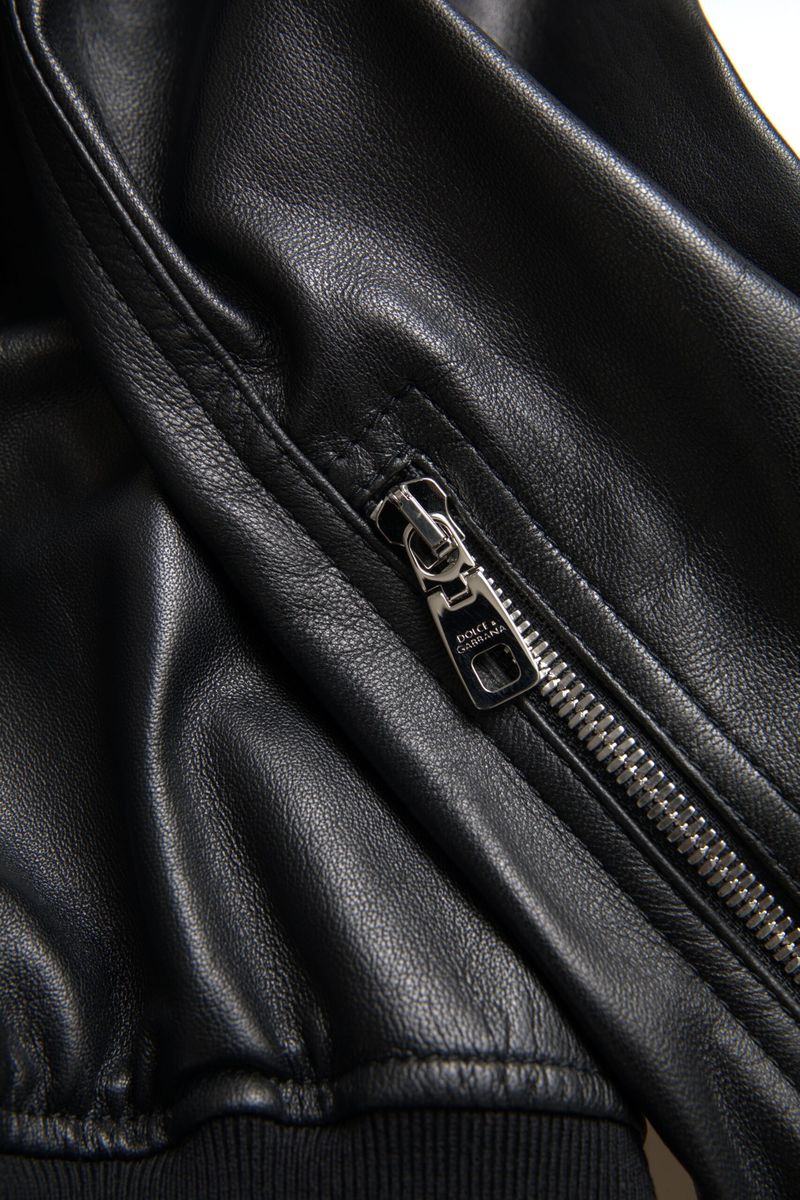 Dolce & Gabbana Elegant Black Leather Bomber Jacket - DEA STILOSA MILANO