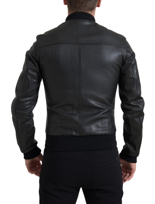 Dolce & Gabbana Elegant Black Leather Biker Jacket - DEA STILOSA MILANO