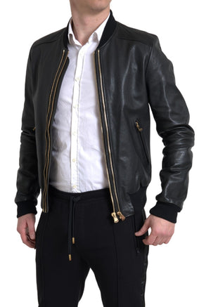 Dolce & Gabbana Elegant Black Leather Biker Jacket - DEA STILOSA MILANO