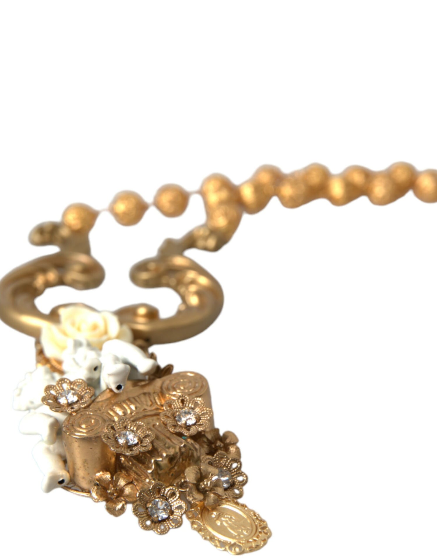 Dolce & Gabbana Gold Brass Angel Floral Beaded Embellished Necklace - DEA STILOSA MILANO