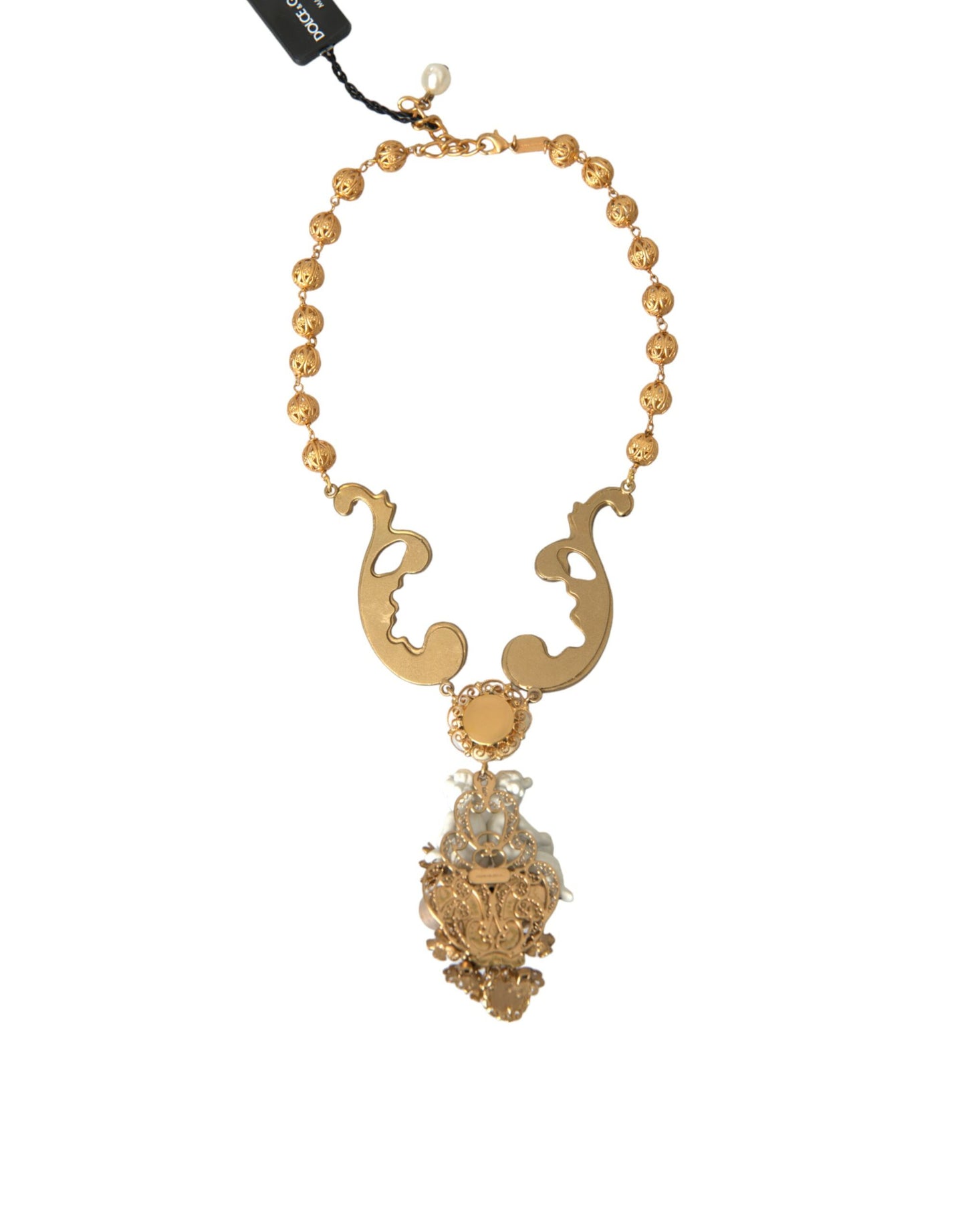 Dolce & Gabbana Gold Brass Angel Floral Beaded Embellished Necklace - DEA STILOSA MILANO