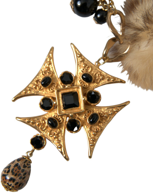 Dolce & Gabbana Gold Black Crystals Lapin Fur Filigree Chocker Necklace - DEA STILOSA MILANO