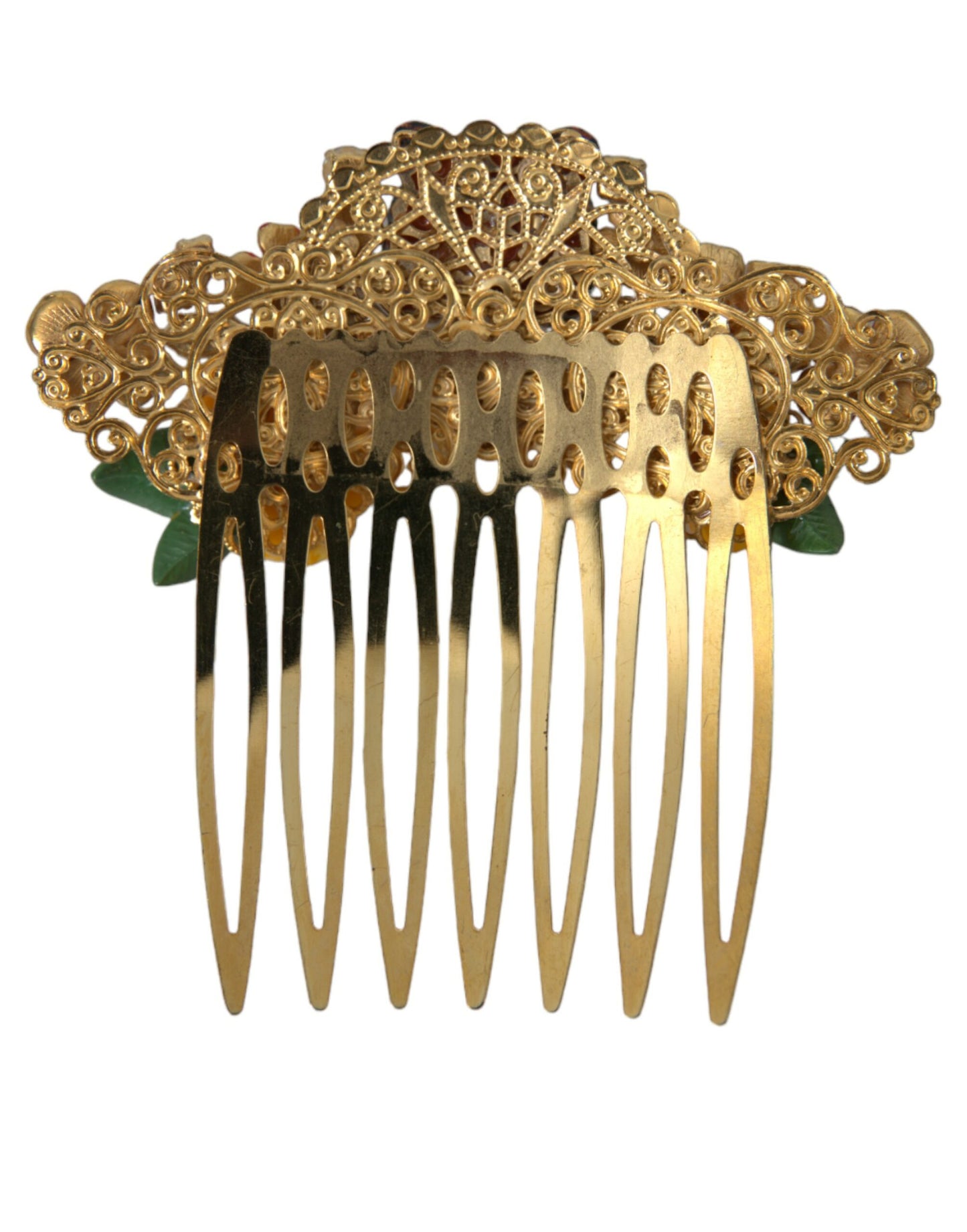 Dolce & Gabbana Gold Brass Crystal Leopard Floral Hair Comb - DEA STILOSA MILANO