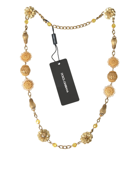 Dolce & Gabbana Crystal Flower Filigree Gold Brass Statement Necklace - DEA STILOSA MILANO
