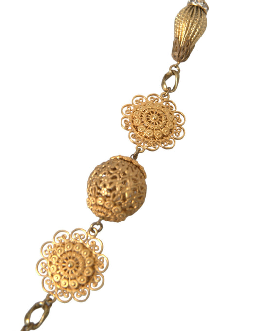 Dolce & Gabbana Crystal Flower Filigree Gold Brass Statement Necklace - DEA STILOSA MILANO