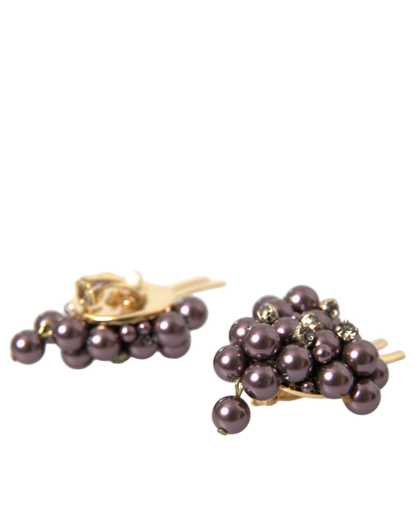 Dolce & Gabbana Purple Grape Pearl Sicily Gold Brass Floral Clip On Earrings - DEA STILOSA MILANO