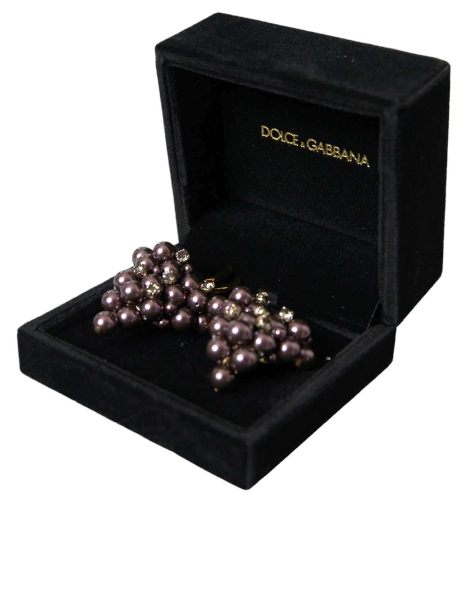 Dolce & Gabbana Purple Grape Pearl Sicily Gold Brass Floral Clip On Earrings - DEA STILOSA MILANO