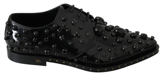 Dolce & Gabbana Elegant Black Crystal Leather Dress Shoes - DEA STILOSA MILANO