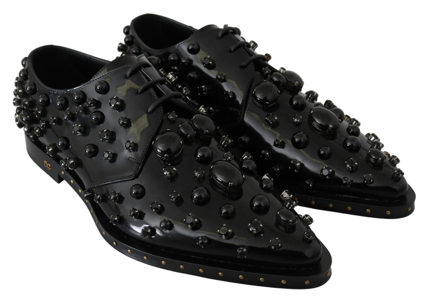 Dolce & Gabbana Elegant Black Crystal Leather Dress Shoes - DEA STILOSA MILANO