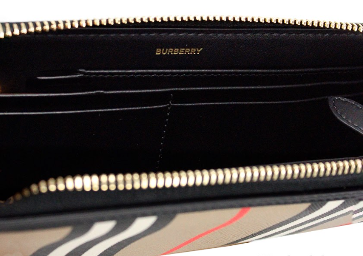 Burberry Ellerby Black Leather Icon Stripe Canvas Zip Around Continental Wallet - DEA STILOSA MILANO