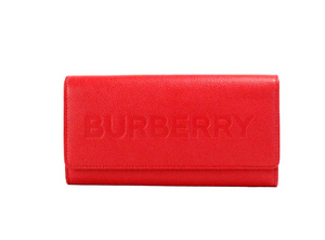 Burberry Porter Red Grained Leather Embossed Continental Clutch Flap Wallet - DEA STILOSA MILANO