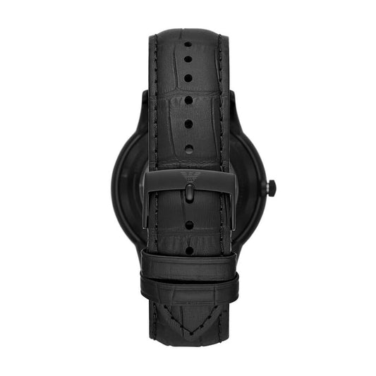 Emporio Armani Elegant Black Leather Mechanical Timepiece - DEA STILOSA MILANO