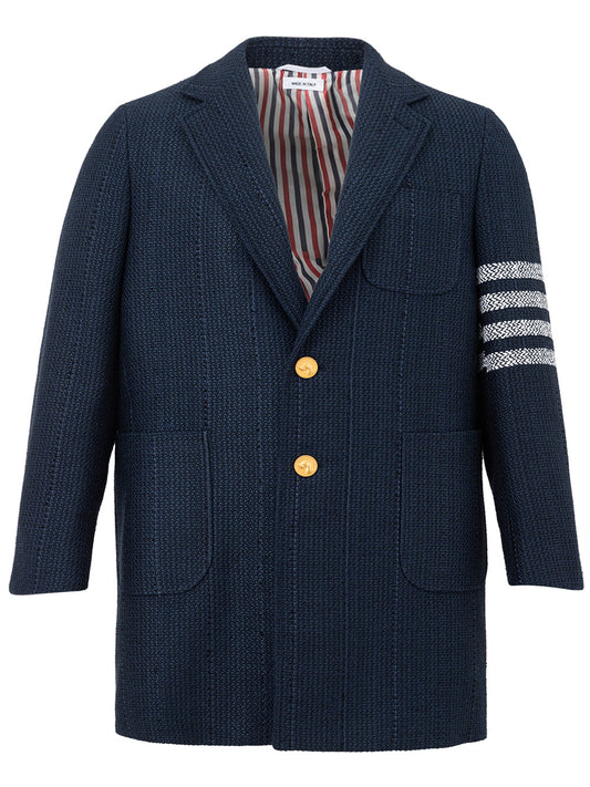 Thom Browne Chesterfield Overcoat Blue in Tweed - DEA STILOSA MILANO