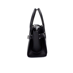 Michael Kors Carmen Medium Black Silver Saffiano Leather Satchel Hand Bag Purse - DEA STILOSA MILANO