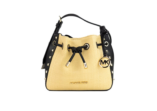 Michael Kors Phoebe Small Straw Studded Faux Leather Bucket Messenger Bag Purse - DEA STILOSA MILANO