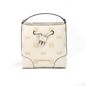 Michael Kors Mercer Small Light Cream Embossed Drawstring Bucket Messenger Bag - DEA STILOSA MILANO