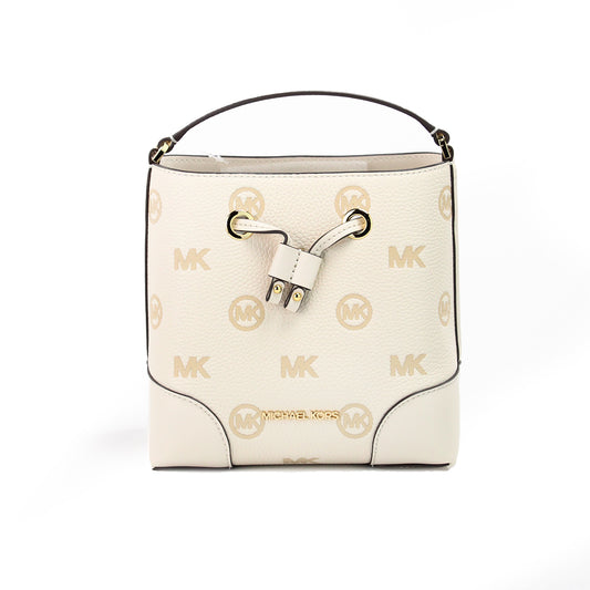 Michael Kors Mercer Small Light Cream Embossed Drawstring Bucket Messenger Bag - DEA STILOSA MILANO