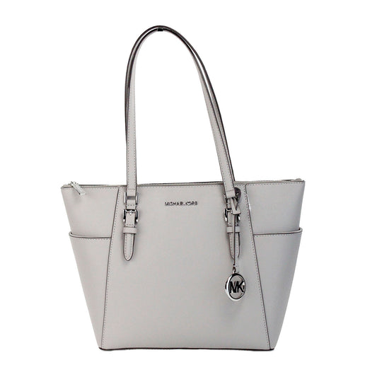 Michael Kors Charlotte Pearl Grey Large Leather Top Zip Tote Bag Purse - DEA STILOSA MILANO