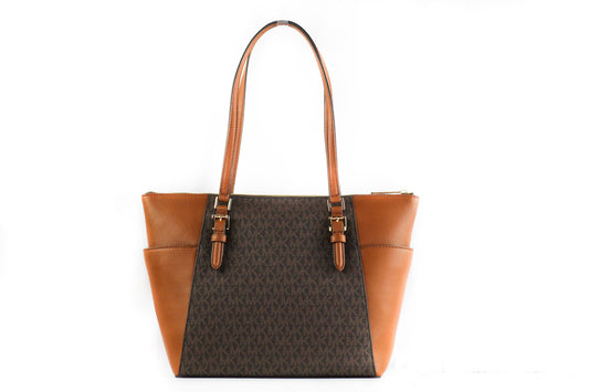 Michael Kors Charlotte Signature Leather Large Top Zip Tote Handbag Bag (Brown) - DEA STILOSA MILANO
