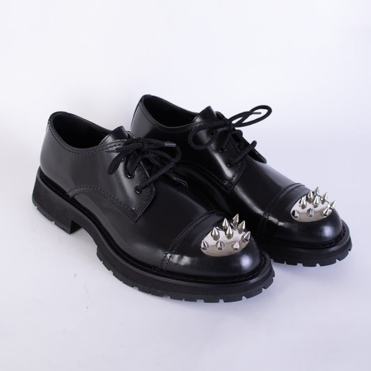 Alexander McQueen Studded Black Leather Derby Shoes - DEA STILOSA MILANO