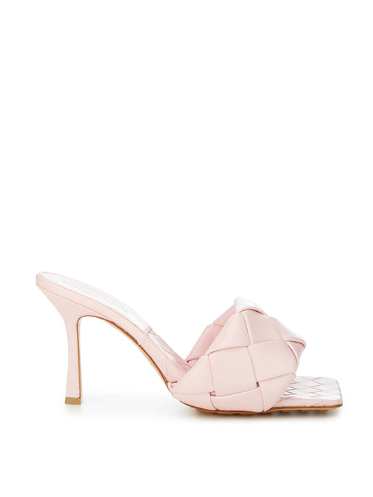 Bottega Veneta Light Pink Leather Heeled Sandal Mule with Intreccio - DEA STILOSA MILANO