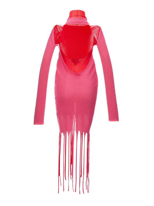 Bottega Veneta Fringed Long Pink/Red Dress - DEA STILOSA MILANO