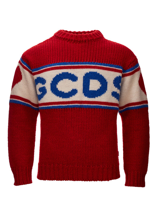 GCDS Red Oversized Wool Jumper with Front Logo - DEA STILOSA MILANO