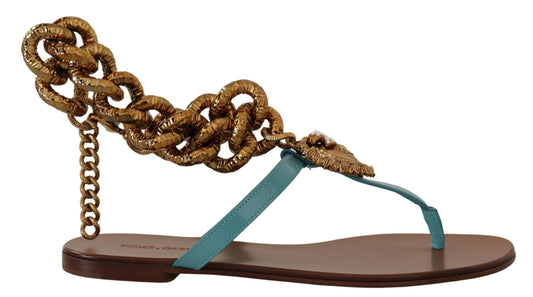 Dolce & Gabbana Blue Leather Devotion Flats Sandals - DEA STILOSA MILANO