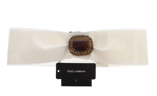 Dolce & Gabbana White Crystal Brass Wide Waist Runway Belt - DEA STILOSA MILANO