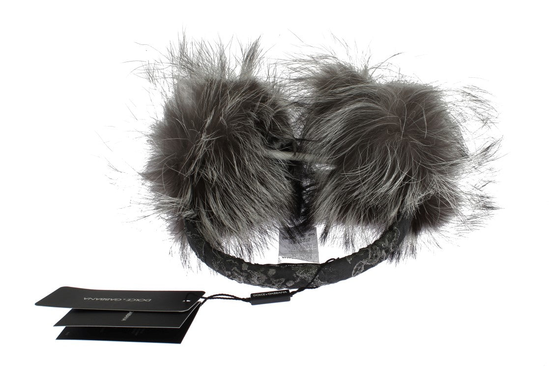 Dolce & Gabbana Gray Fox Fur Crystal Ear Muffs - DEA STILOSA MILANO