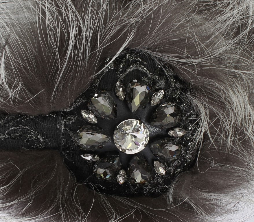 Dolce & Gabbana Gray Fox Fur Crystal Ear Muffs - DEA STILOSA MILANO