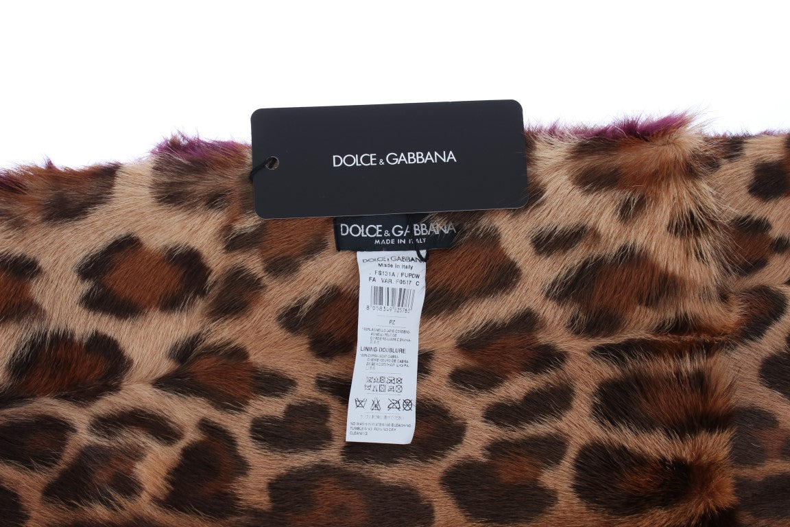 Dolce & Gabbana Purple Lamb Fur Leopard Print Scarf - DEA STILOSA MILANO