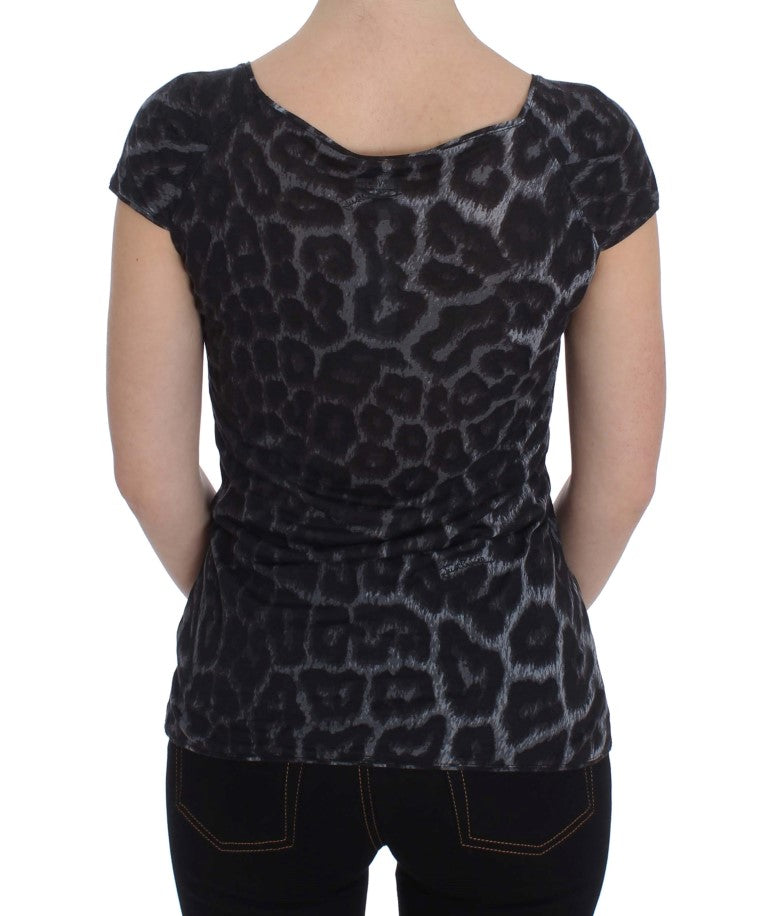 Cavalli Gray Leopard Modal T-Shirt Blouse Top - DEA STILOSA MILANO