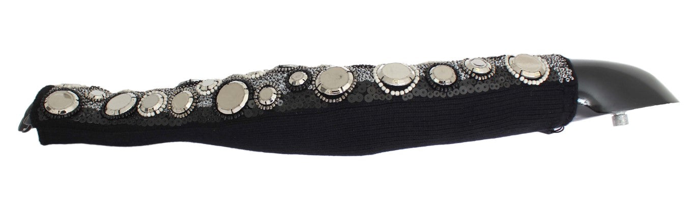 Dolce & Gabbana Black Cashmere Sequined Finger Less Gloves - DEA STILOSA MILANO