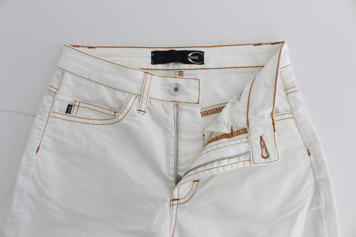 Cavalli White Cotton Blend Slim Fit Jeans - DEA STILOSA MILANO