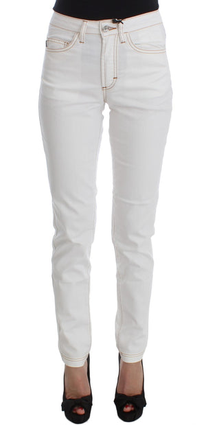 Cavalli White Cotton Blend Slim Fit Jeans - DEA STILOSA MILANO