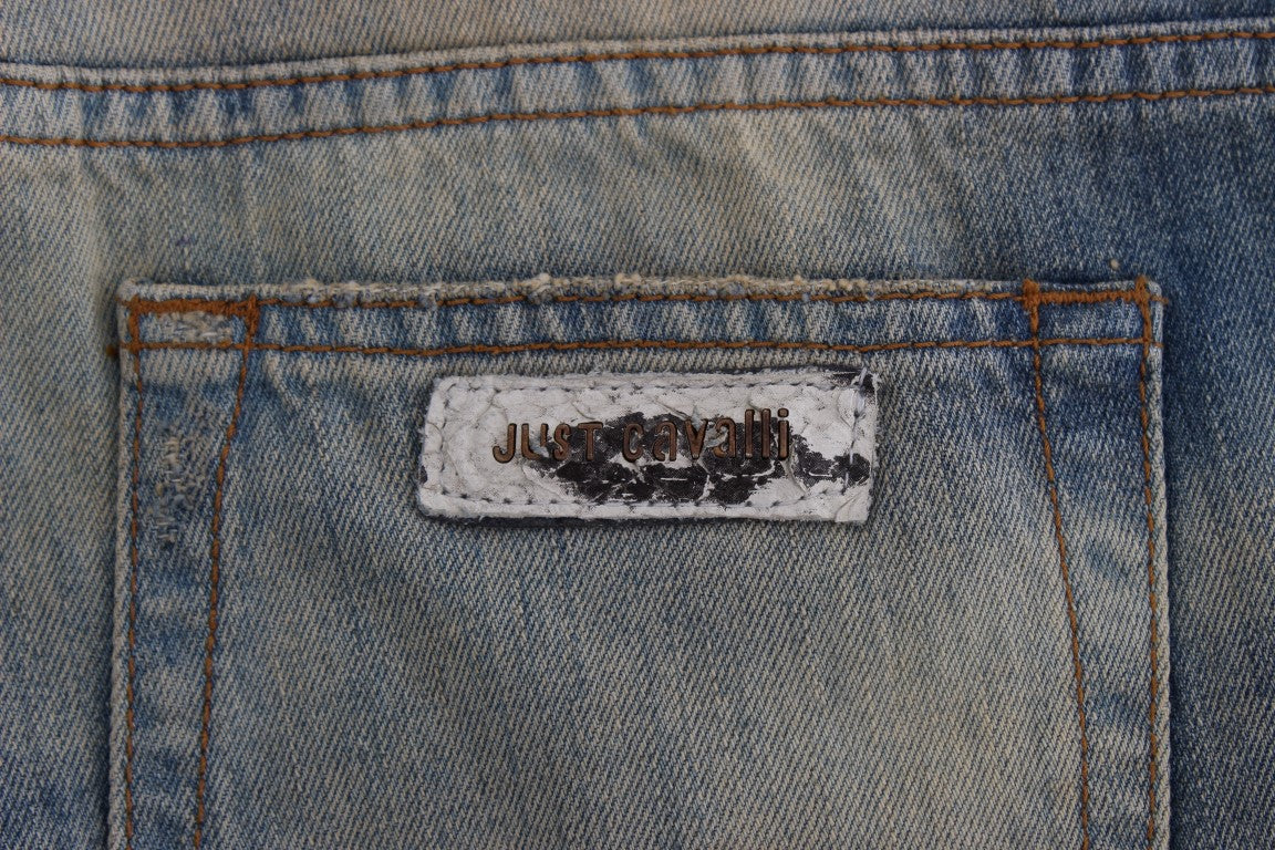 Cavalli Blue Wash Cotton Slim Fit Bootcut Jeans - DEA STILOSA MILANO
