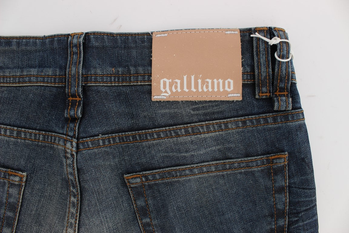 John Galliano Blue Wash Cotton Blend Slim Fit Jeans - DEA STILOSA MILANO