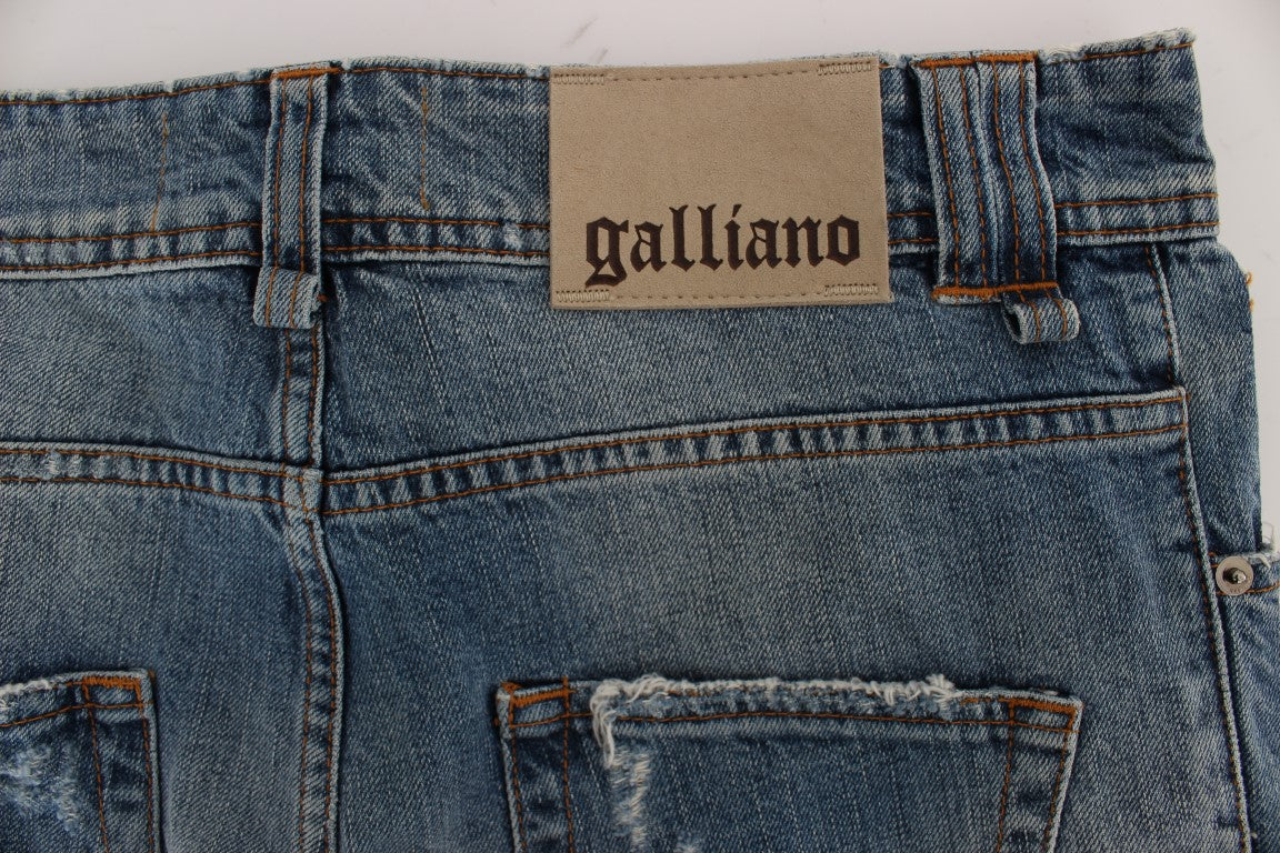 John Galliano Blue Wash Cotton Boyfriend Fit Cropped Jeans - DEA STILOSA MILANO