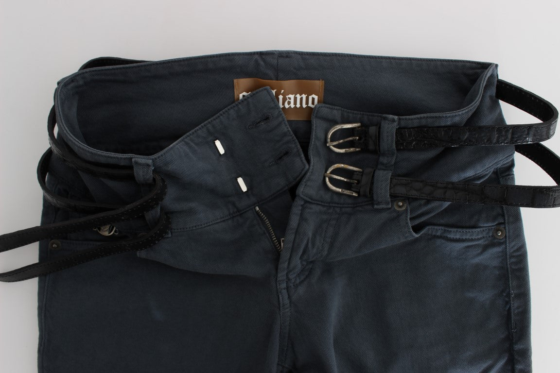 John Galliano Blue Cotton Blend Slim Fit High Waist Jeans - DEA STILOSA MILANO