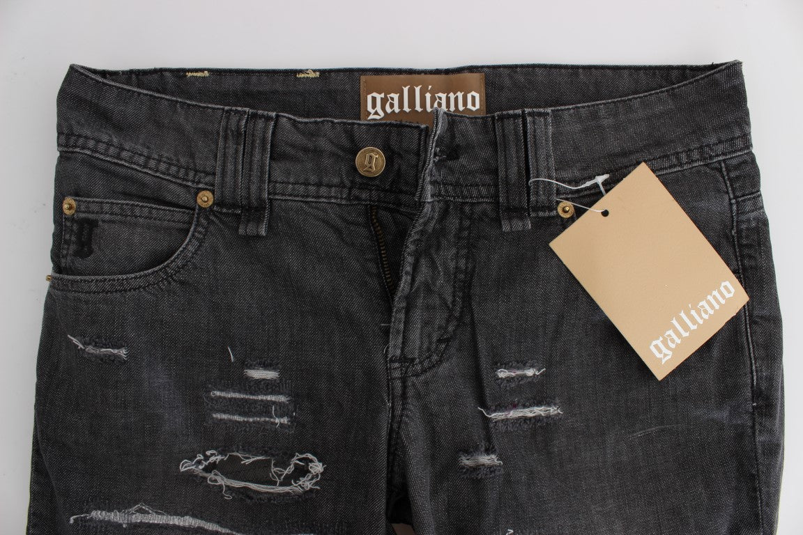John Galliano Gray Wash Cotton Torn Straight Fit Jeans - DEA STILOSA MILANO