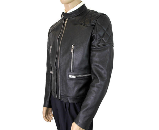 Burberry Burberry Men's Black Leather Diamond Quilted Biker Jacket - DEA STILOSA MILANO