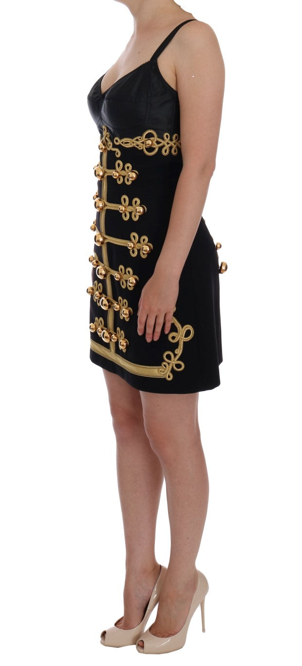 Dolce & Gabbana Black Wool Stretch Gold A-Line Dress - DEA STILOSA MILANO