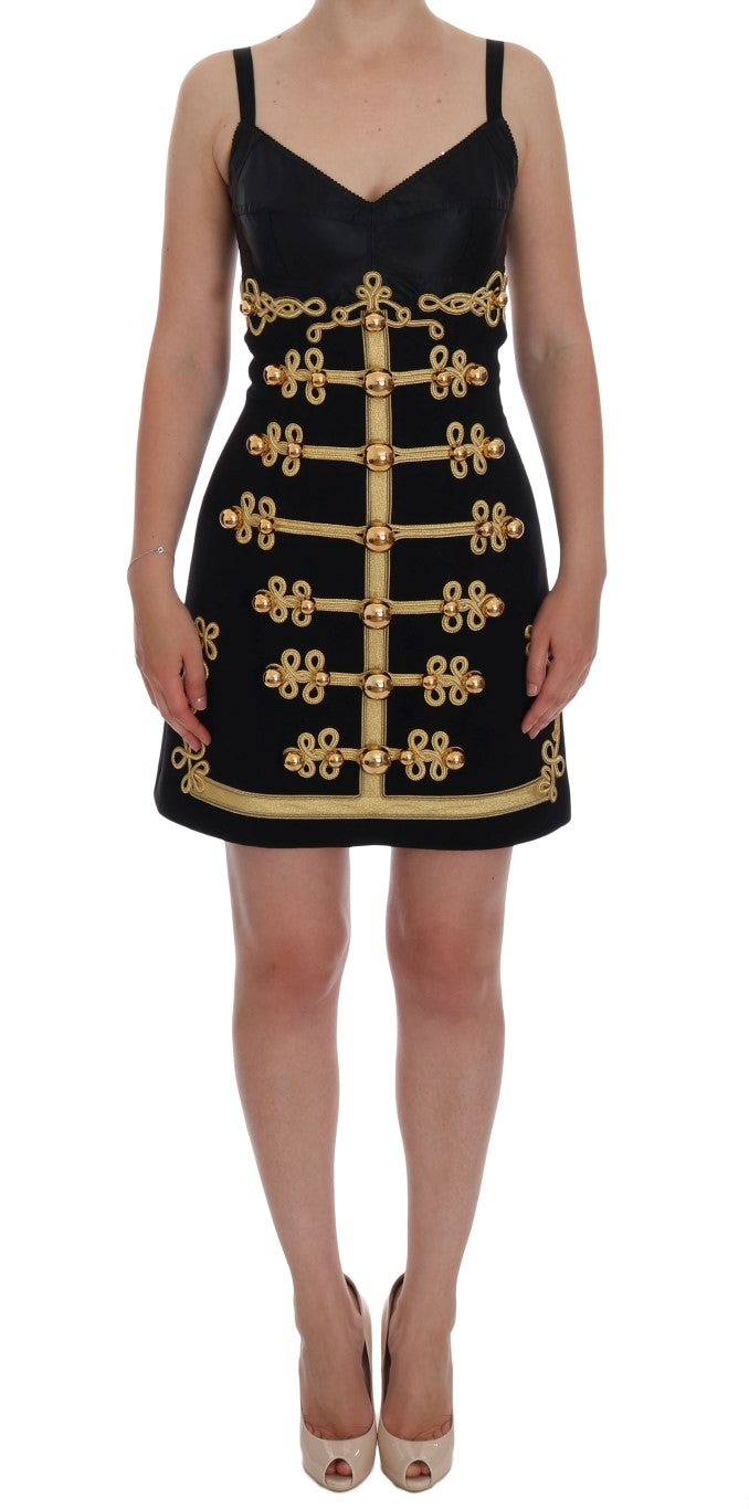 Dolce & Gabbana Black Wool Stretch Gold A-Line Dress - DEA STILOSA MILANO