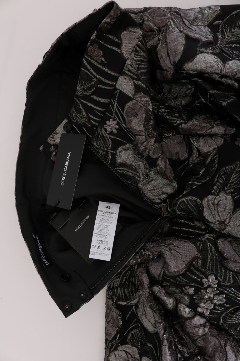 Dolce & Gabbana Black Silver Brocade Floral Skirt - DEA STILOSA MILANO