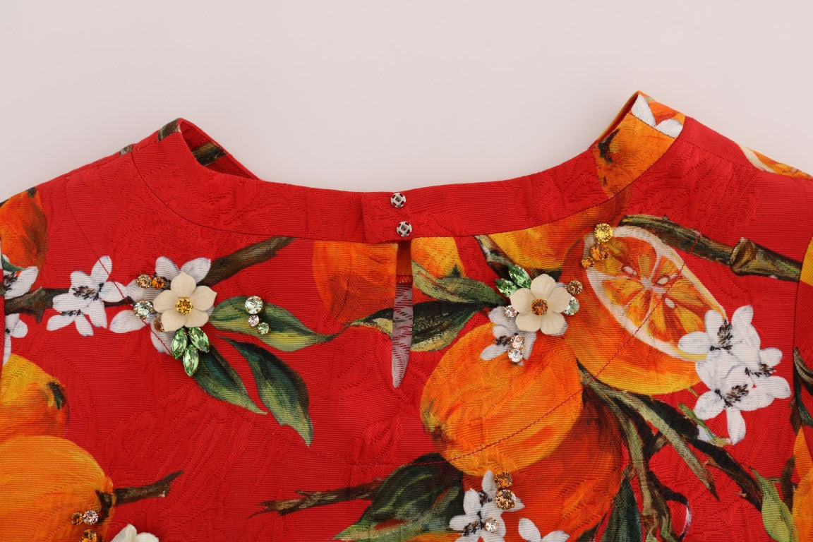 Dolce & Gabbana Orange Print Crystal-Embellished Blouse - DEA STILOSA MILANO